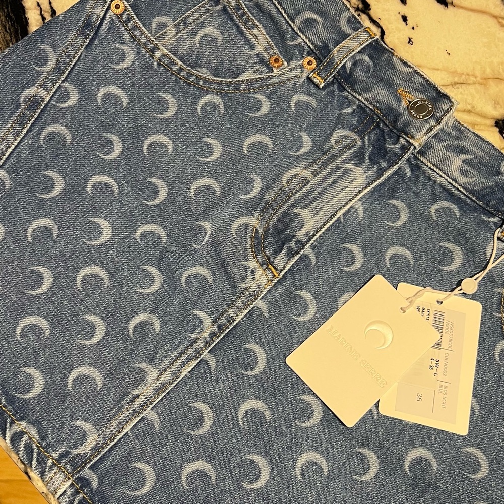 Marine Serre Crescent Pattern Denim Mini Skirt - Picture 9 of 11